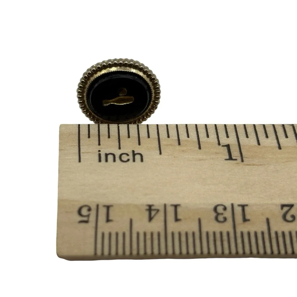 VTG Bowling Pin Tie‎ Tack Black Gold Tone Metal Necktie Pin Oval Mini Textured